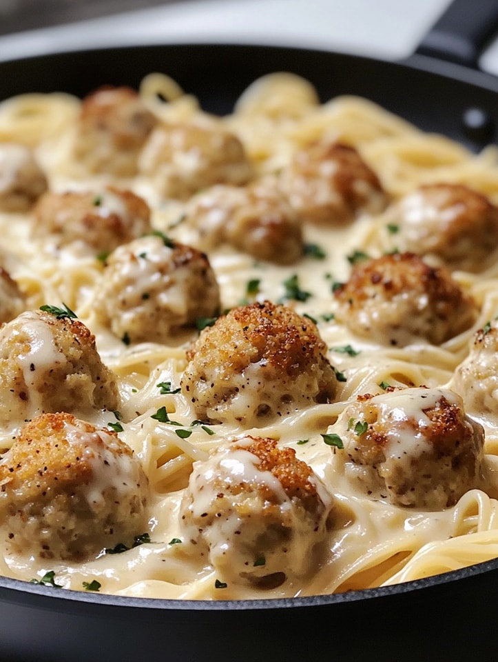 Garlic Butter Chicken Balls with Creamy Parmesan Pasta