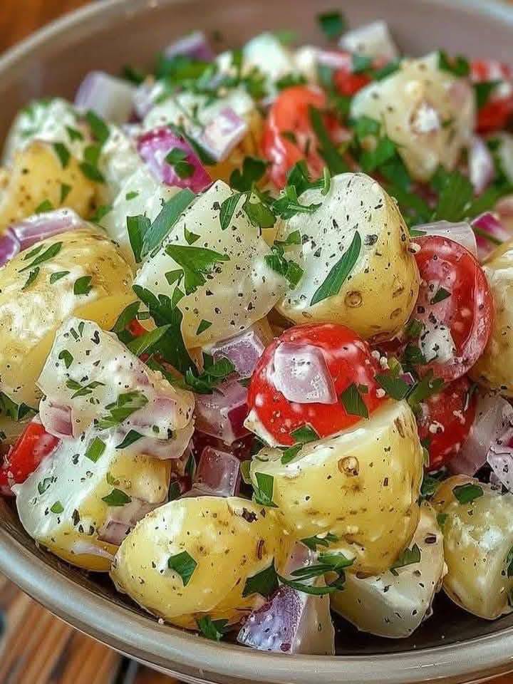 Greek potato salad with tangy dressing