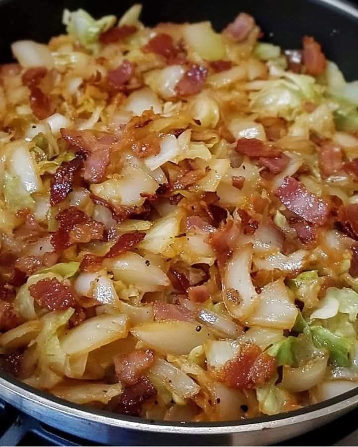 Fried Cabbage with Bacon Onion and Garlic