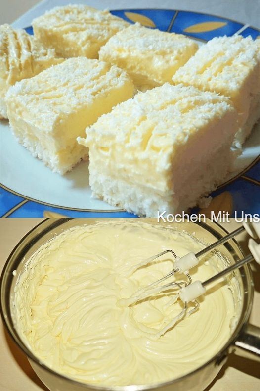 Blitz coconut cake with vanilla pudding